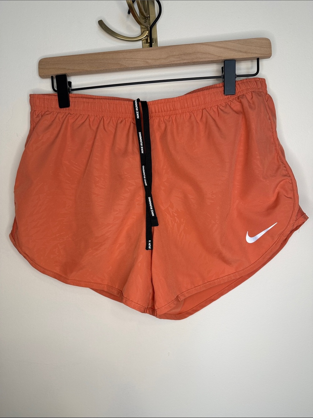 Nike Women's Coral Running Shorts with White Swoosh size medium